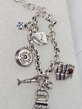 Brighton Silver-Tone  Charm Bracelet with Red Accent